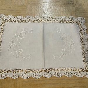 Off white/cream hand embroidered and crochet cotton mat. Never used.